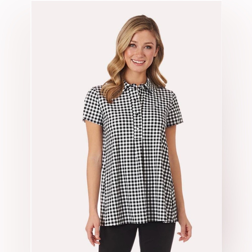 Jude Connally Devyn Top in Black and White  Gungham Button Down Shirt Large